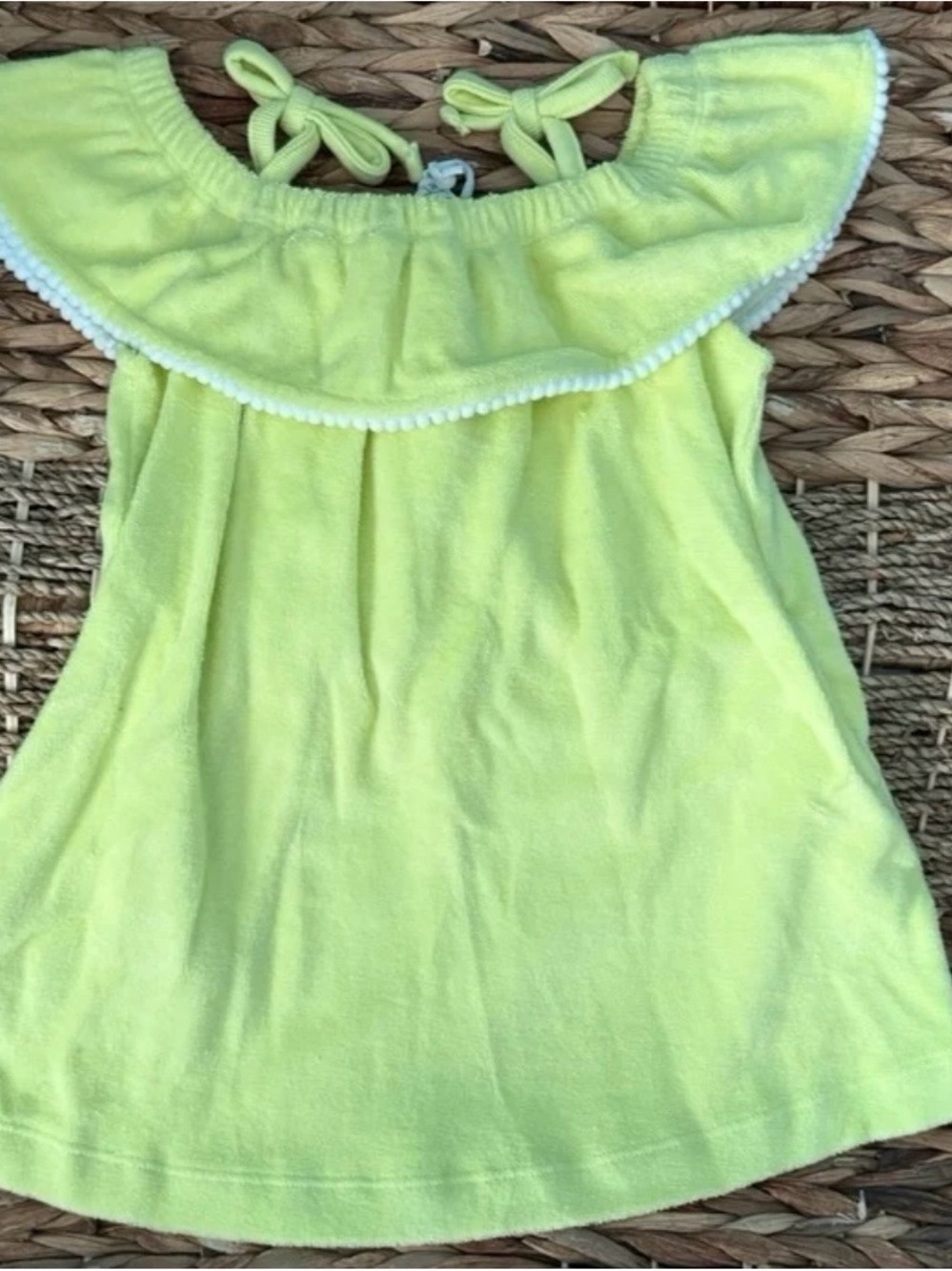 KATE QUiNN-Towel pompom ruffle off the shoulder-tie strap-tunic pocket dress 2T